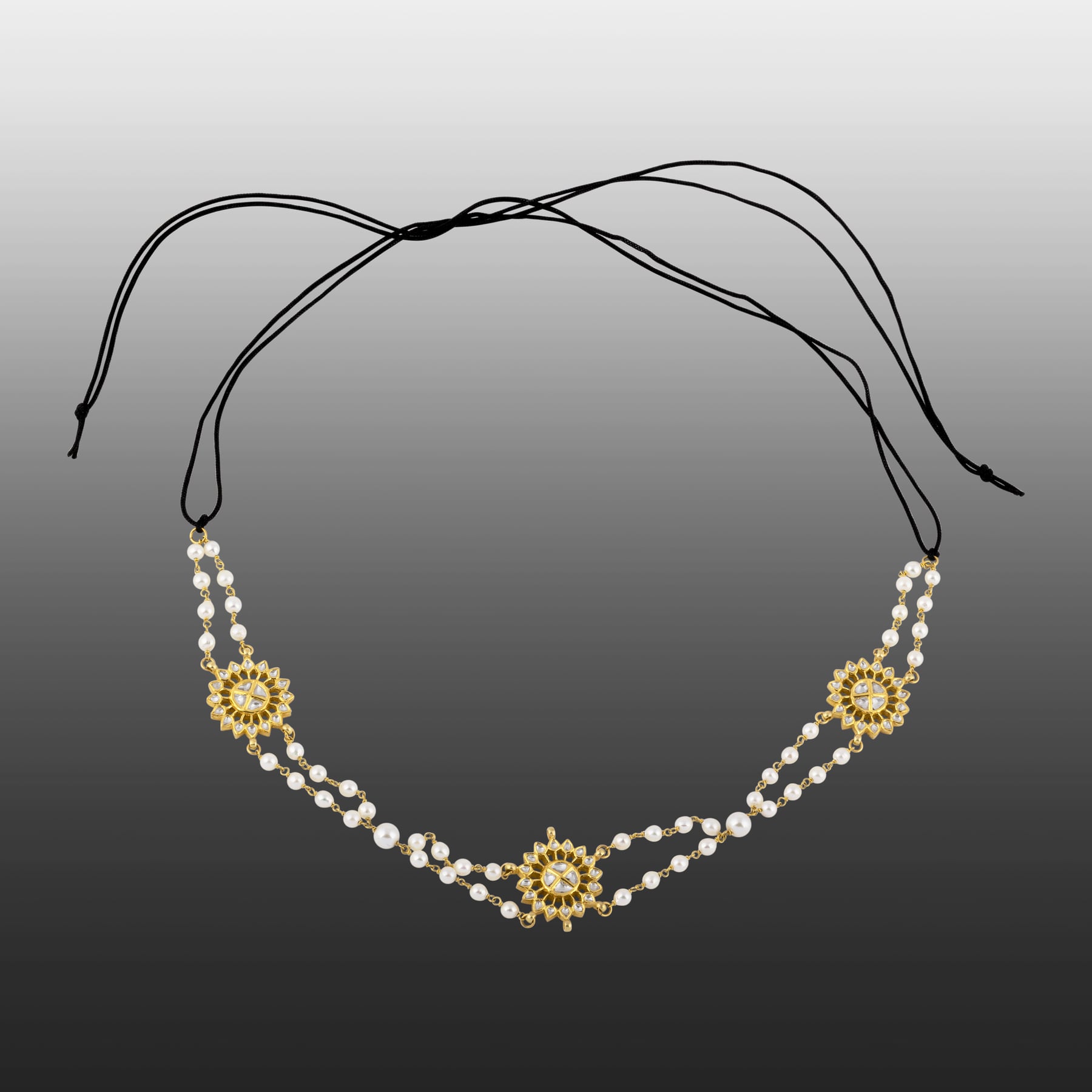 Floral Polki Diamond Sheeshpatti with Pearls & Adjustable Dori
